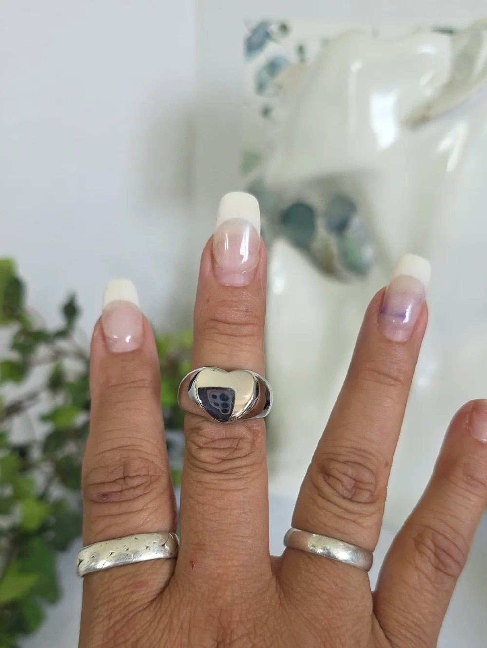 Silver Solid Stainless Steel Chunky Heart Shape Signet Ring Size 8